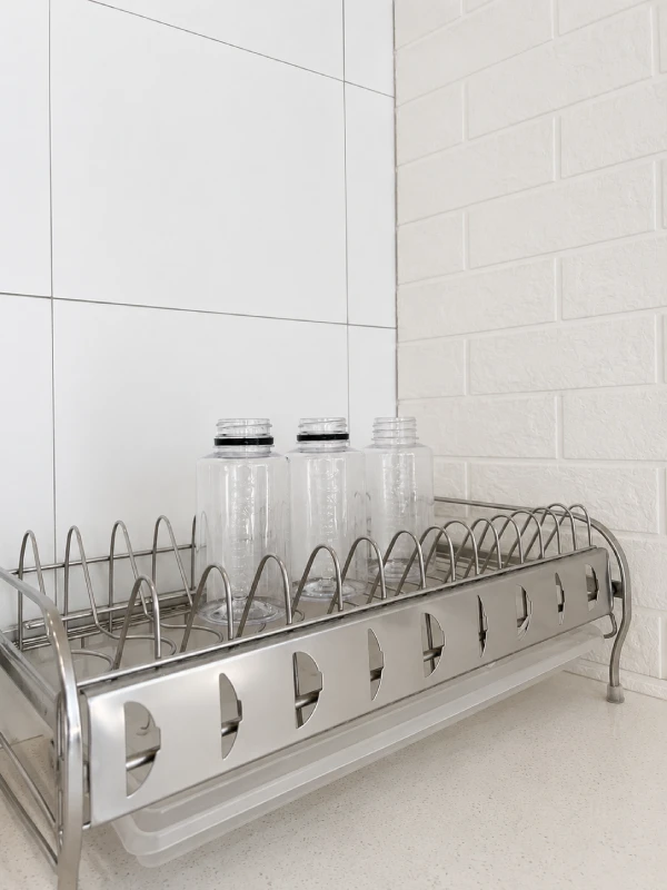 Rinsed bottles waiting to be returned, behind the counter
